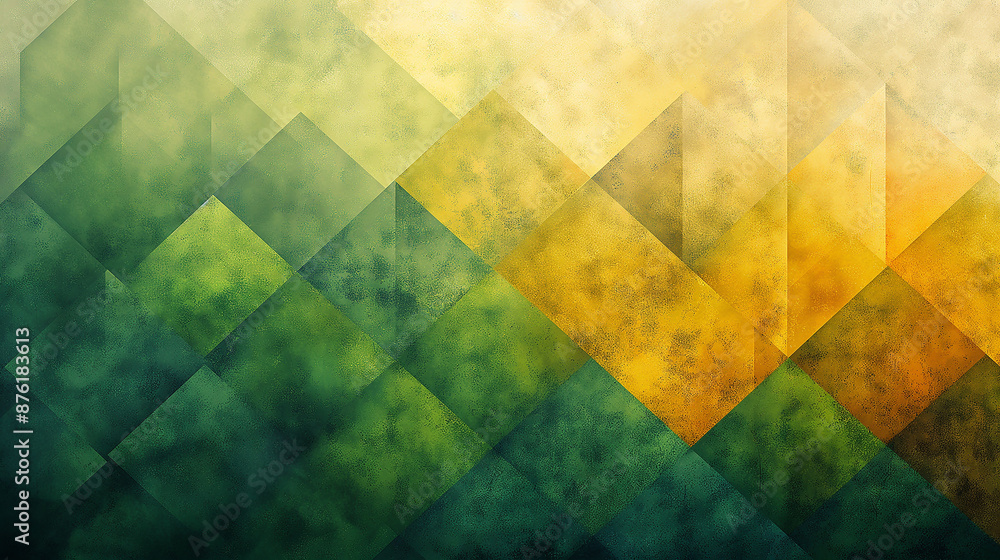 Poster Abstract background design with green and yellow triangles creating geometric pattern