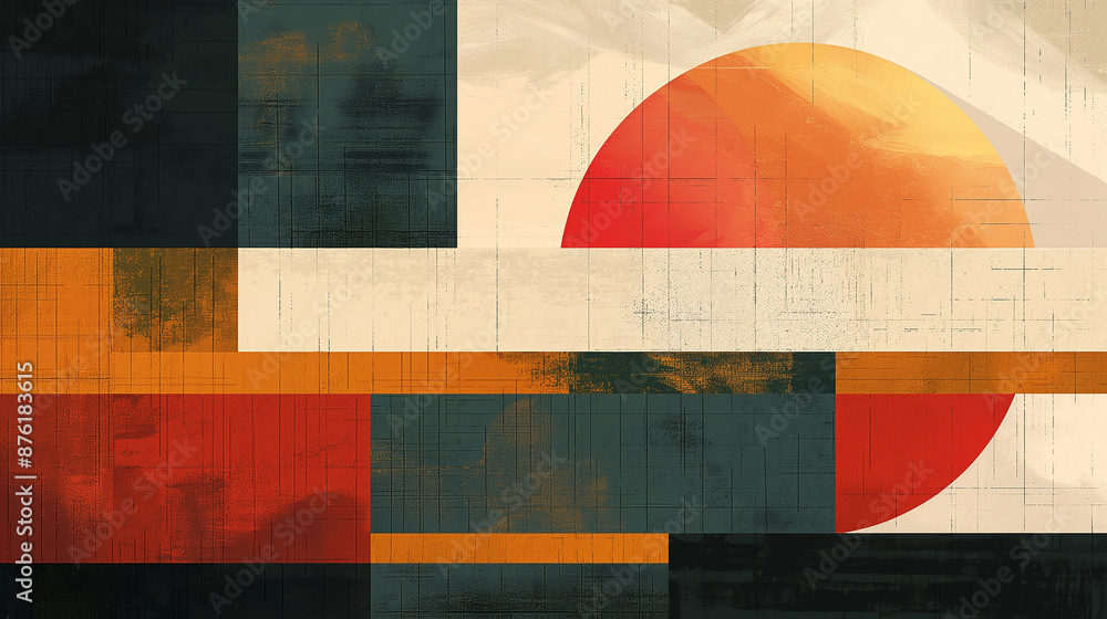 Poster Abstract background with grunge texture featuring orange circle and geometric shapes