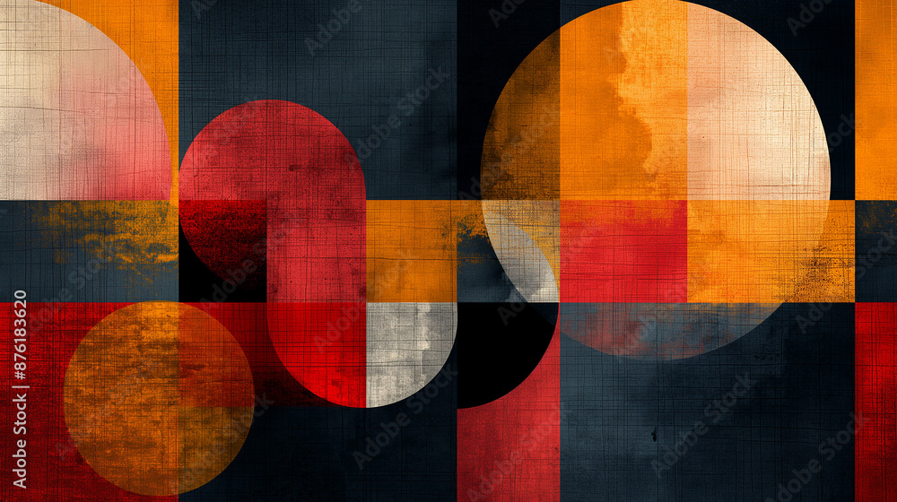 Poster Abstract geometric background with interlocking shapes forming colorful pattern