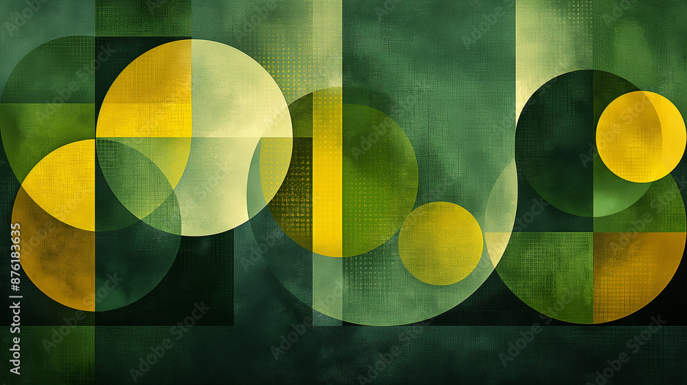 Aufkleber abstract background with geometric shapes creating modern green and yellow composition