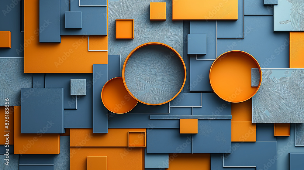 Poster Abstract background with orange and blue squares and circles forming a geometric pattern