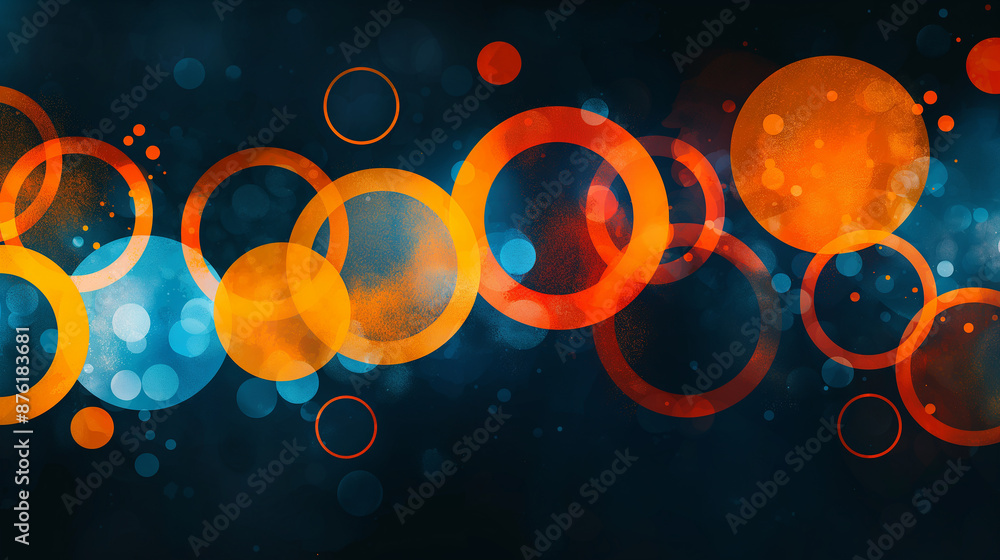 Poster abstract background showing orange and blue circles with grunge texture effect