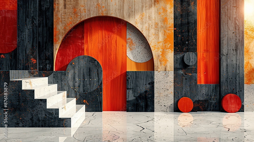Poster dynamic geometric structures with red hues