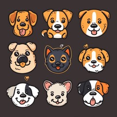 Dogs Doodle Set, Pet Animal Symbols, Hand Drawn Puppy Icons Silhouettes, Sketched Dog Character