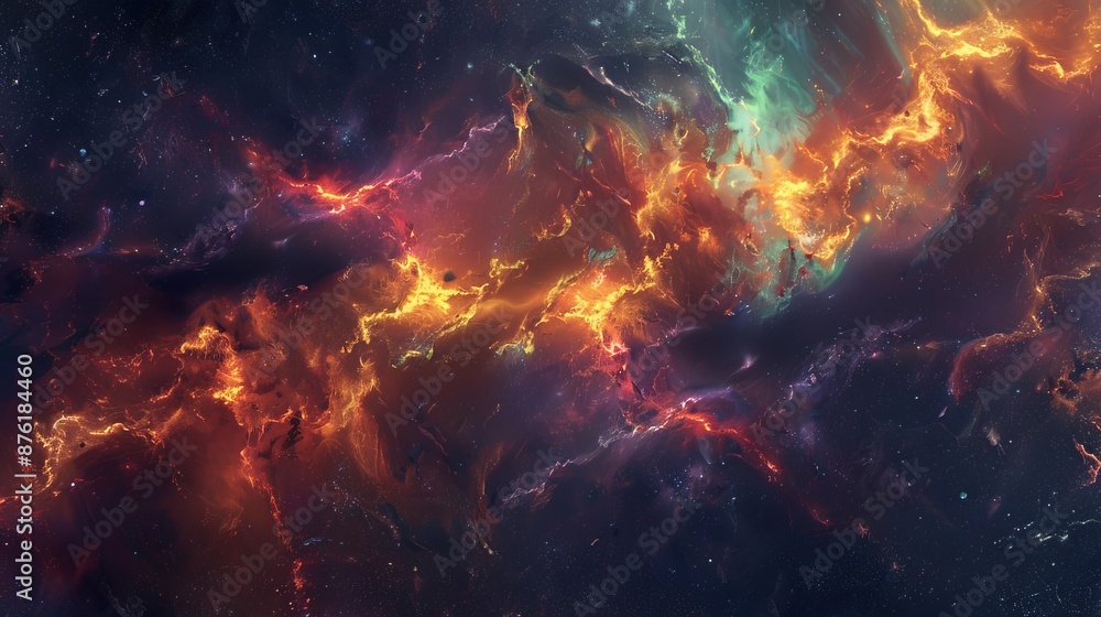 Aufkleber this cosmic image depicts a radiant and fiery explosion within the depths of the universe, filled wi