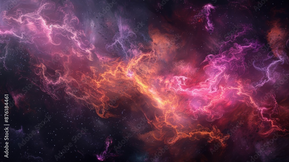 Poster this image showcases a vibrant and dynamic flow of cosmic energy swirling across the star-studded ga