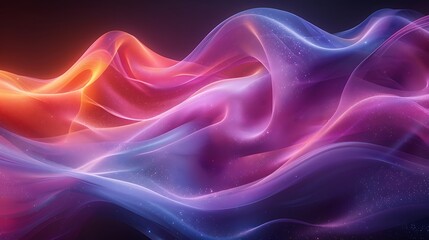 Obraz premium A geometric abstract background featuring dynamic wave lines intersecting, vibrant color transitions from blue to purple, flowing and curving in a fluid motion.
