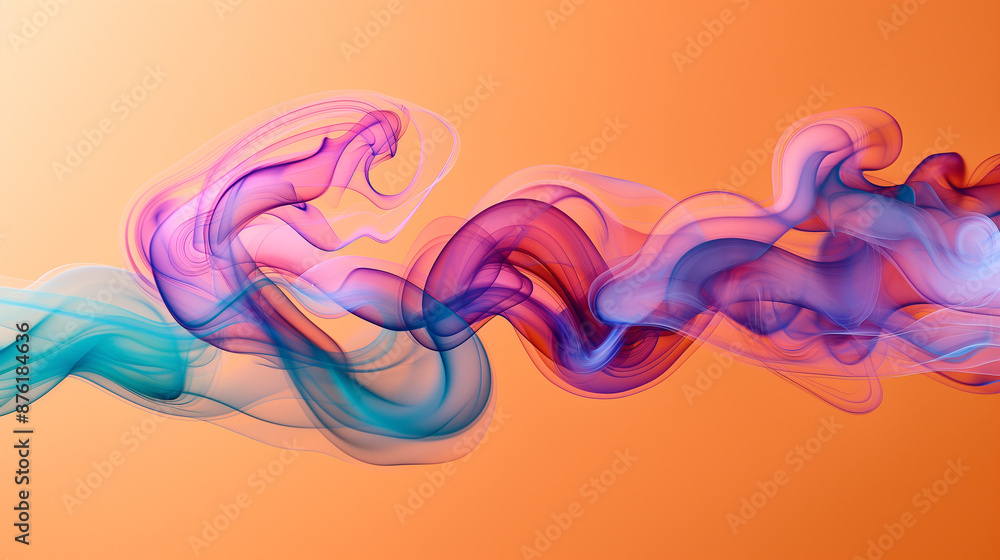Poster abstract colorful smoke creating wavy shapes on orange background