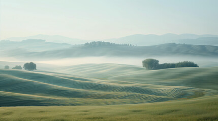 Fototapeta premium Calm peaceful Tuscany landscape. Background image. Created with Generative AI technology.