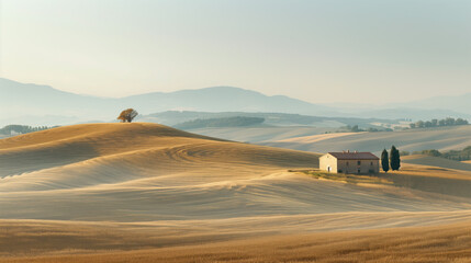 Obraz premium Calm peaceful Tuscany landscape. Background image. Created with Generative AI technology.