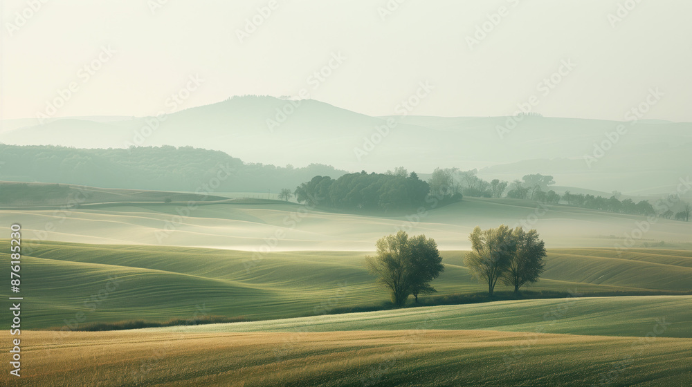 Poster calm peaceful tuscany landscape. background image. created with generative ai technology.