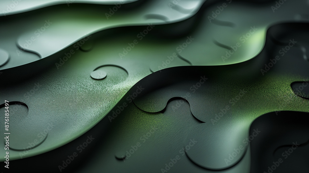Poster abstract modern background with a green wavy shape and a metallic texture