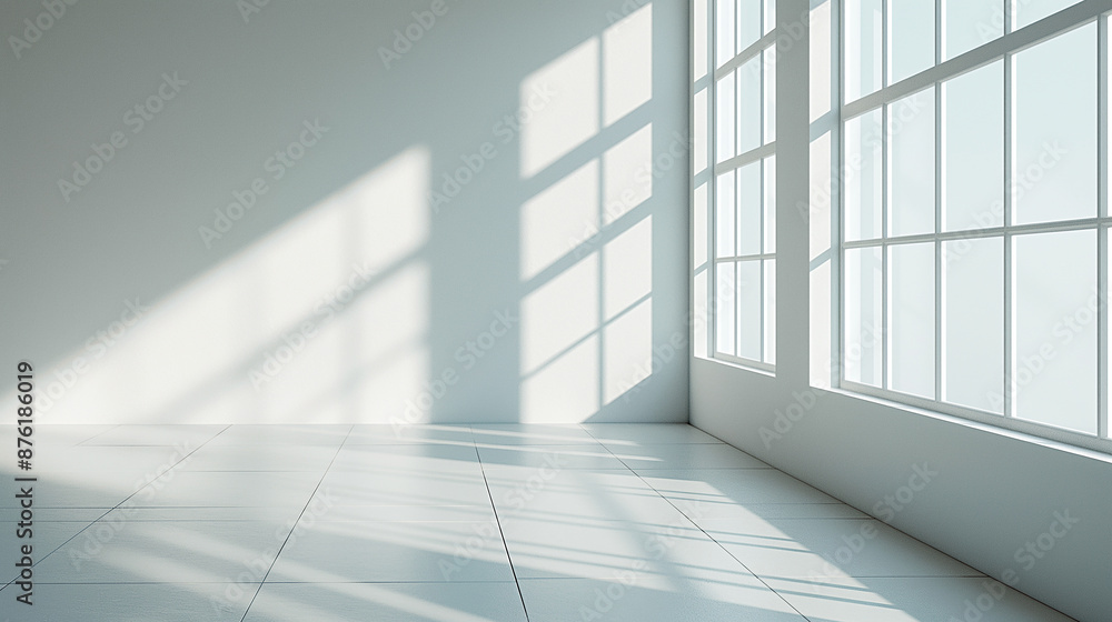 Poster sunlight casting geometric shadows in empty room