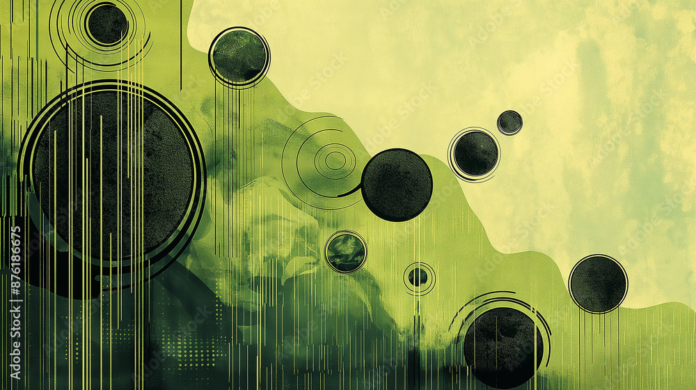 Poster abstract green background featuring circles and lines creating a modern design