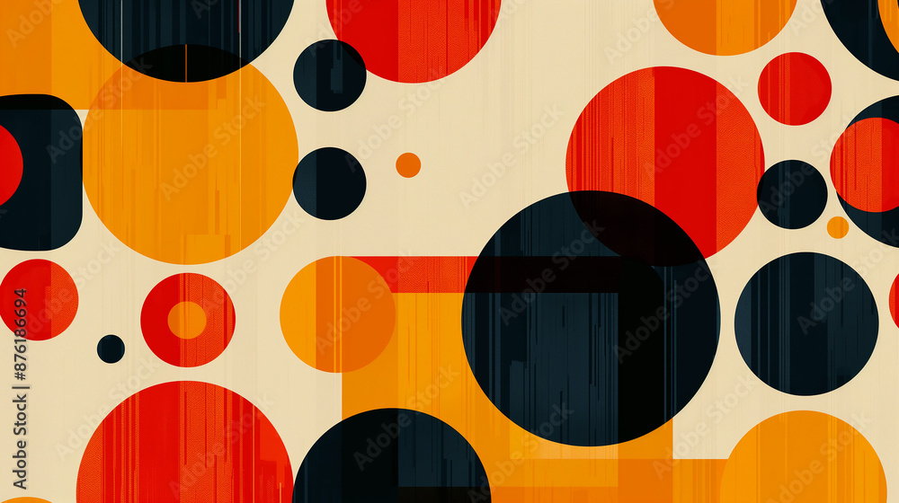 Poster Abstract background with overlapping circles and squares in retro colors