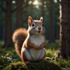 Obraz premium A cute red squirrel with a fluffy tail scurries up a tree in the park, searching for autumn nuts