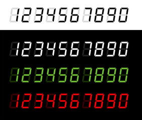 Electronic numerals (numbers arabic). Alarm clock or clock symbol. Digital information indicator, luminous numbers.