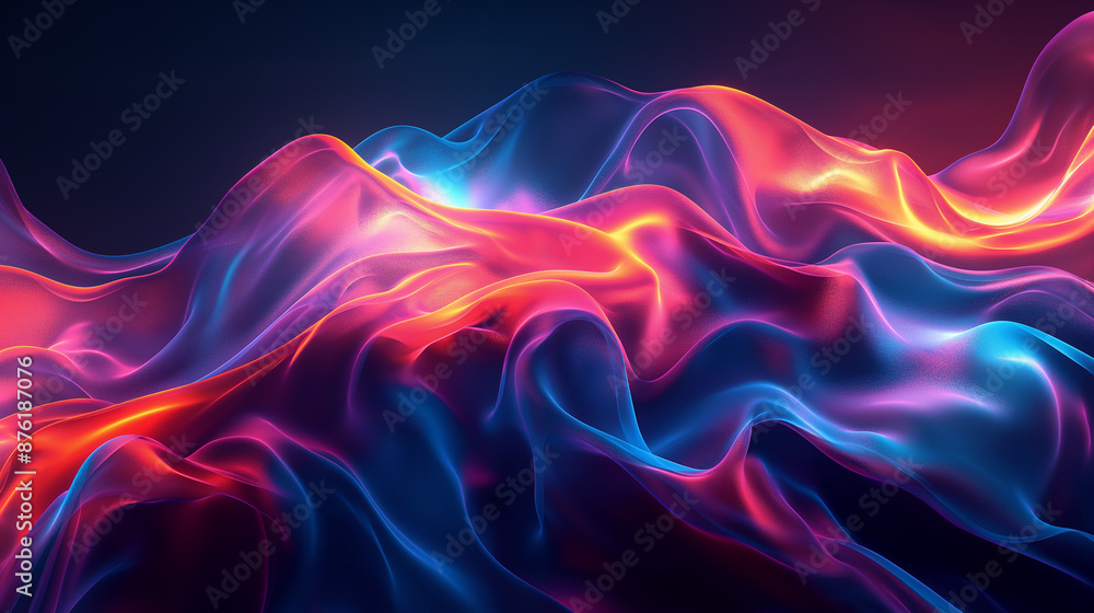 Poster colorful abstract wave pattern forming in the dark