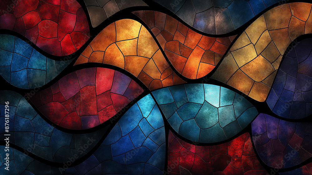 Aufkleber stained glass background showing colorful mosaic design with irregular shapes