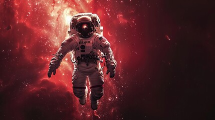 Fototapeta premium Astronaut Floating in Red Nebula
