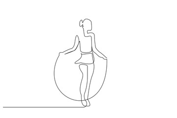 young girl jump rope sport fit health exercise lifestyle one line art design vector
