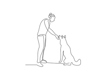 woman dog friend together activity life one line art design vector