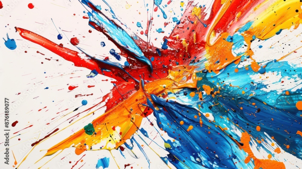 Poster Dynamic Colorful Explosion - Abstract Expressionism Art on White Canvas
