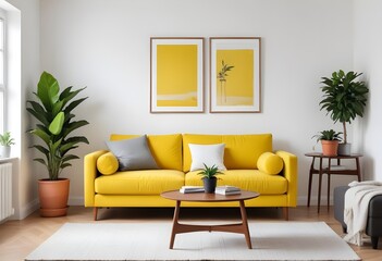 Tropical resort living room interior concept style mockup room template sofa with tree nature decorative element. Generative AI