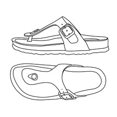 Women's Cork Footbed Sandal Line art, Technical sketch hand drawing outline vector doodle illustration isolated on white background