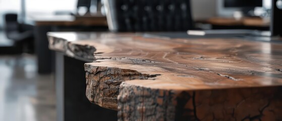 An advanced workspace design firm introduces enchanted wooden desks that transform into windows to other realms