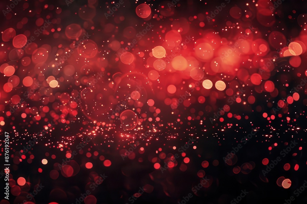 Poster red glowing bokeh particles on black background abstract backdrop for events and festivities digital
