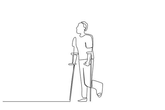 injured person walking with crutches, line art clip art preview