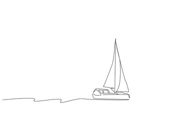 boat yacht vacation rich transportation vehicle sea outdoor one line art design vector