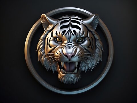 A metallic tiger head logo