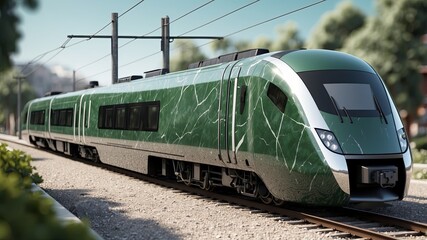 Fototapeta premium 3D realistic a smooth modern train with the green marble texture color