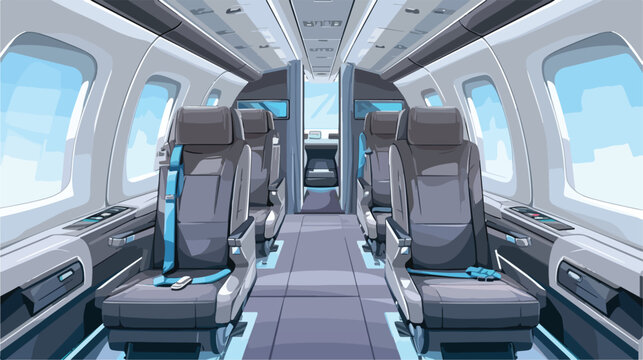 Airplane coach interior with no body. flat vector style