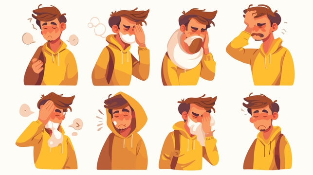 Allergy concept with symptoms signs and man character