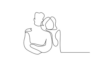 old couple together hug pose happy life one line art design vector