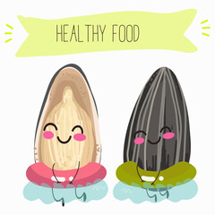 Cute seed, sunflower seeds, sunflower, characters, funny seeds, with different activities, outdoor, sports, musical instrument.