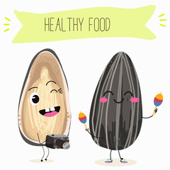 Cute seed, sunflower seeds, sunflower, characters, funny seeds, with different activities, outdoor, sports, musical instrument.