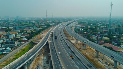 Fototapeta premium Aerial View of a Multi-Level Highway Interchange