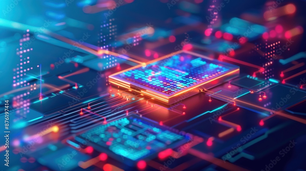 Poster blockchain development environment with coding and testing, innovative and technical.