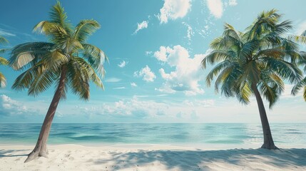 Tropical palm trees on sandy shoreline