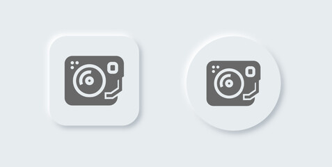 Turntable solid icon in neomorphic design style. Dj signs vector illustration.