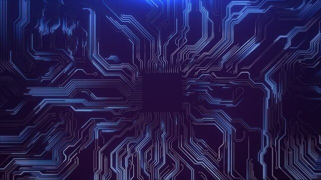3D animation of digital chip Central Computer Processors CPU. Motherboard Technology Hud background. Integrated communication processor. Data moving Circuit Board and CPU data mining, Digital pulses