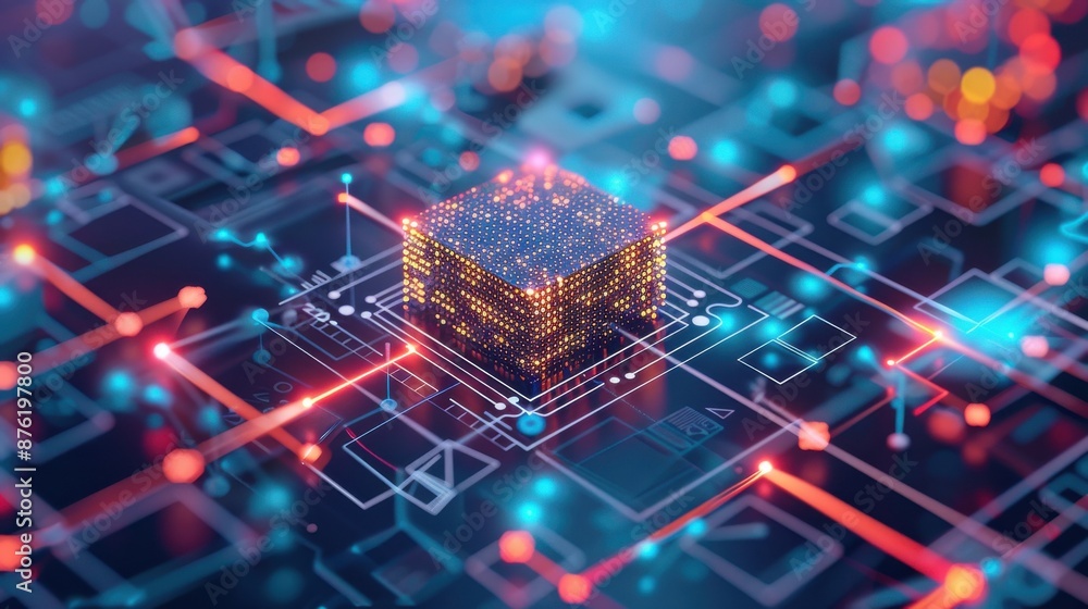 Poster blockchain infrastructure with high-security nodes, stable and advanced.