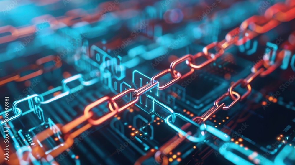 Aufkleber blockchain network visualization with interconnected nodes, decentralized and secure.