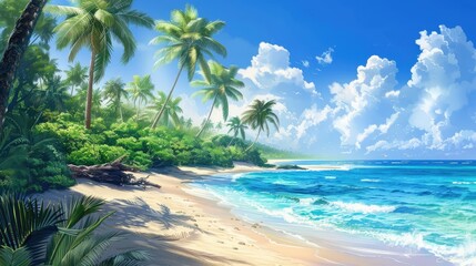 Tropical palm trees on sandy shoreline