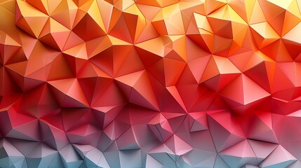 Obraz premium A vibrant geometric abstract background of interlocking triangles with gradient fills, transitioning from red to orange.