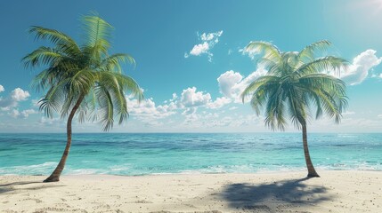 Tropical palm trees on sandy shoreline